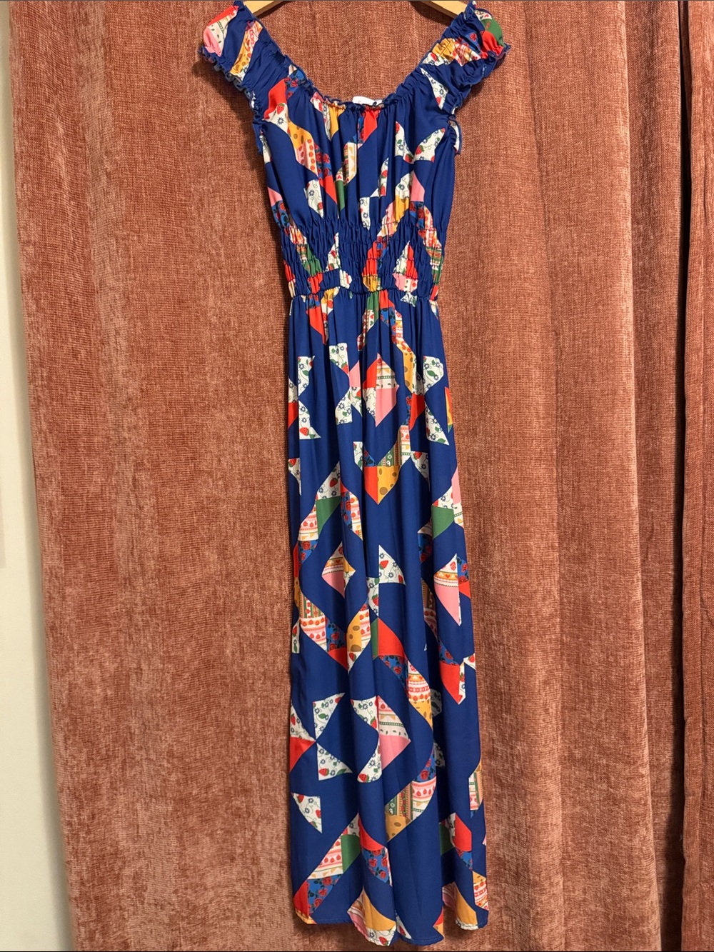 Lisa Says Gah Navy Blue Multi-Color Geometric Maxi Dress